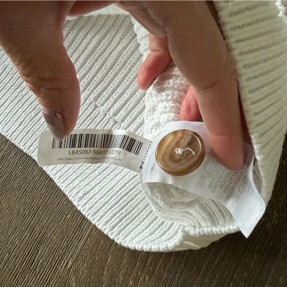 Quince 100% Organic Cotton Fisherman Boxy Cropped Cardigan - Ivory/White XS - Picture 5 of 6